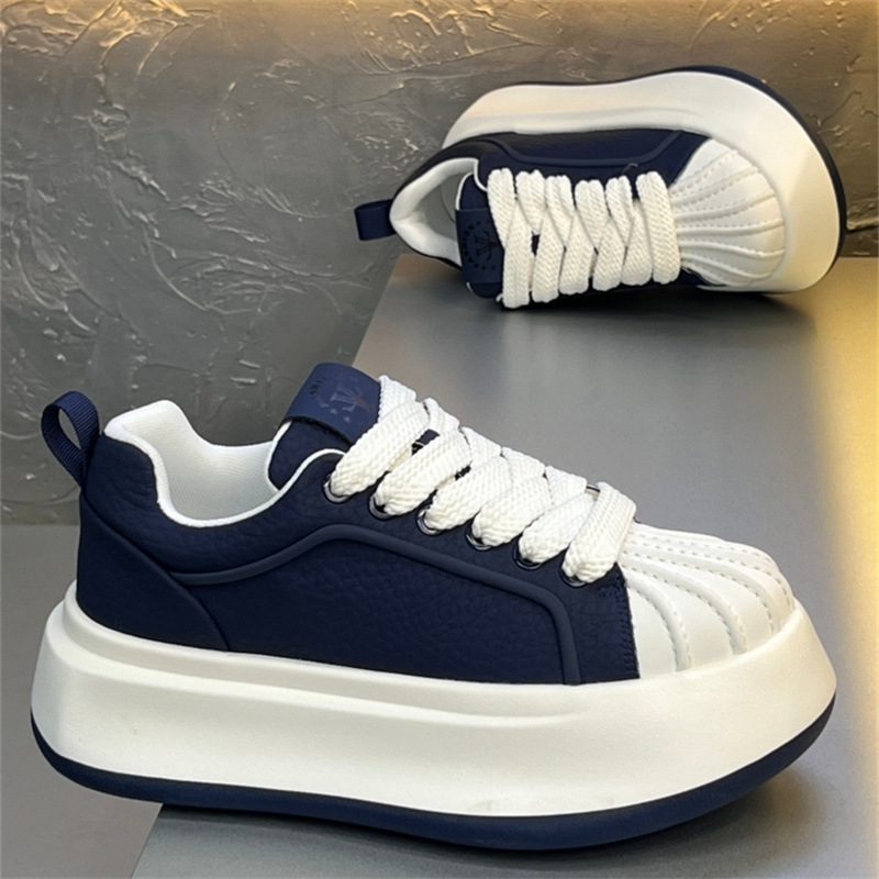 Men Shell Toe Platform Sneakers Thick Chunky Sole Skate Shoes Wide Thick Laces Color Block Leather Casual Walking Shoes Streetwear Footwear