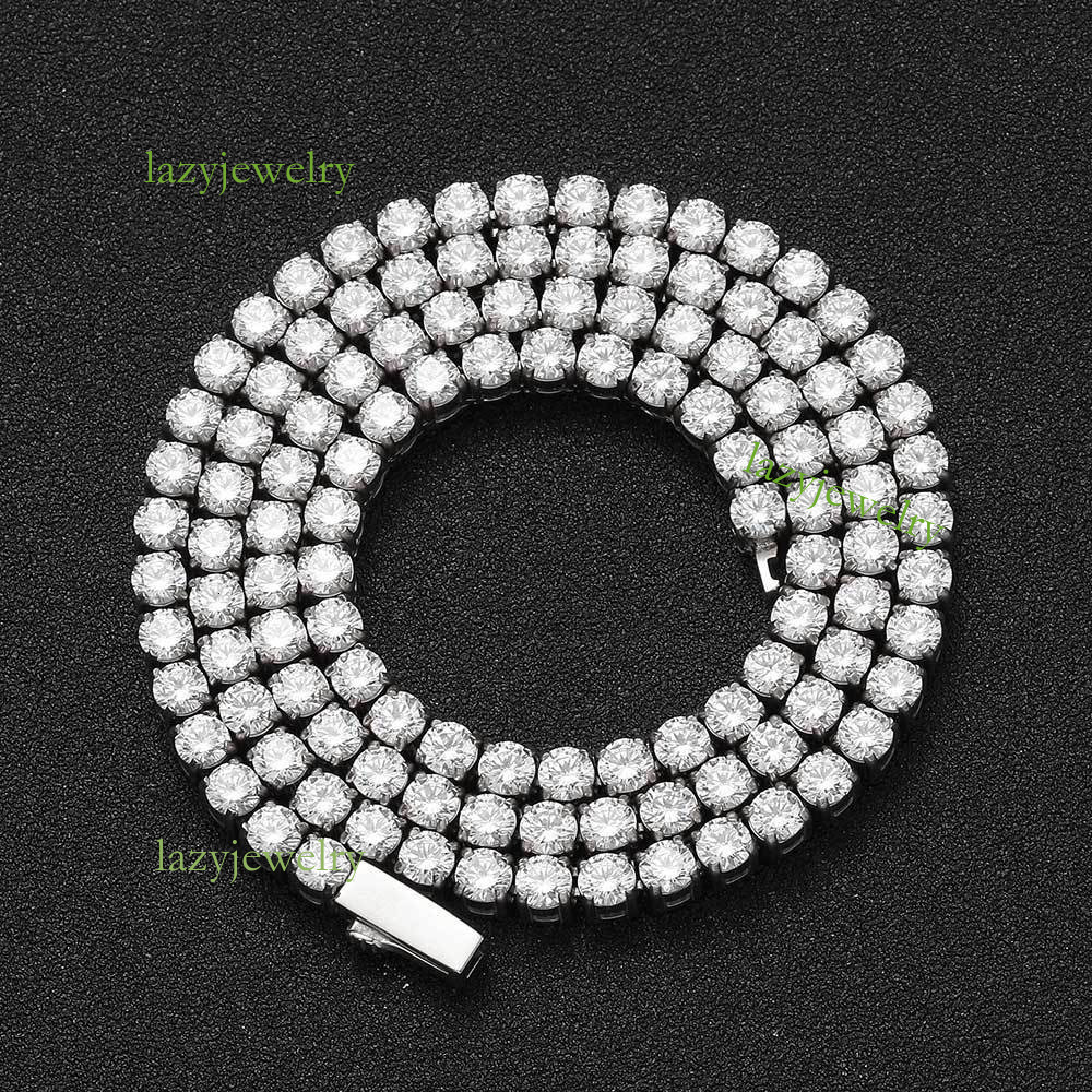 Hip hop style S925 sterling silver Moissanite tennis spring button necklace 4mm 5mm gold 14k diamond necklace men's high sense fashion items holi - view 3