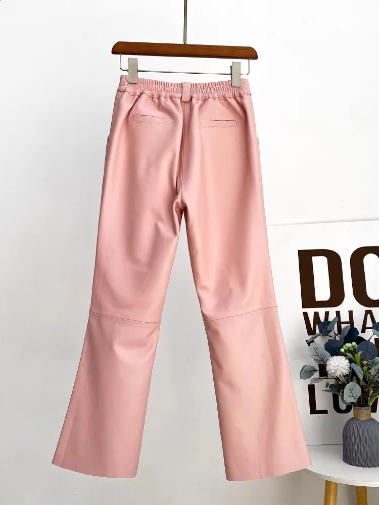 High Waist Slim Fit Office Lady Genuine Leather Pants Solid Elastic Fashion Flared Women Casual Trousers Size L4XL 260625 - view 3