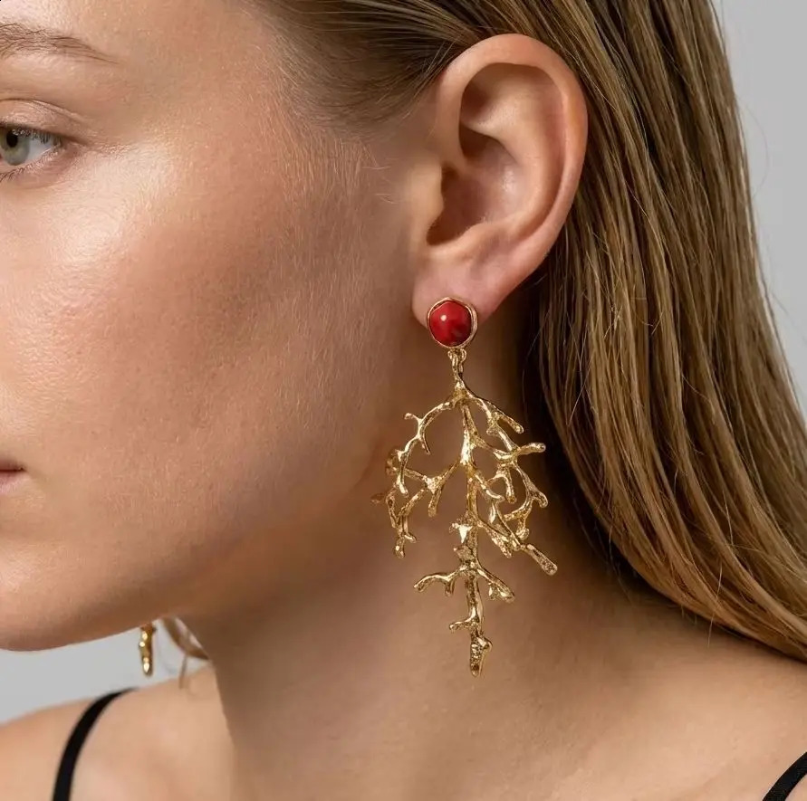 Dainty Coral Branch Drop Earrings for Women Exaggerated Pearl Dangle Earrings Vacation Beach Party Jewelry Gift 260626 - view 3