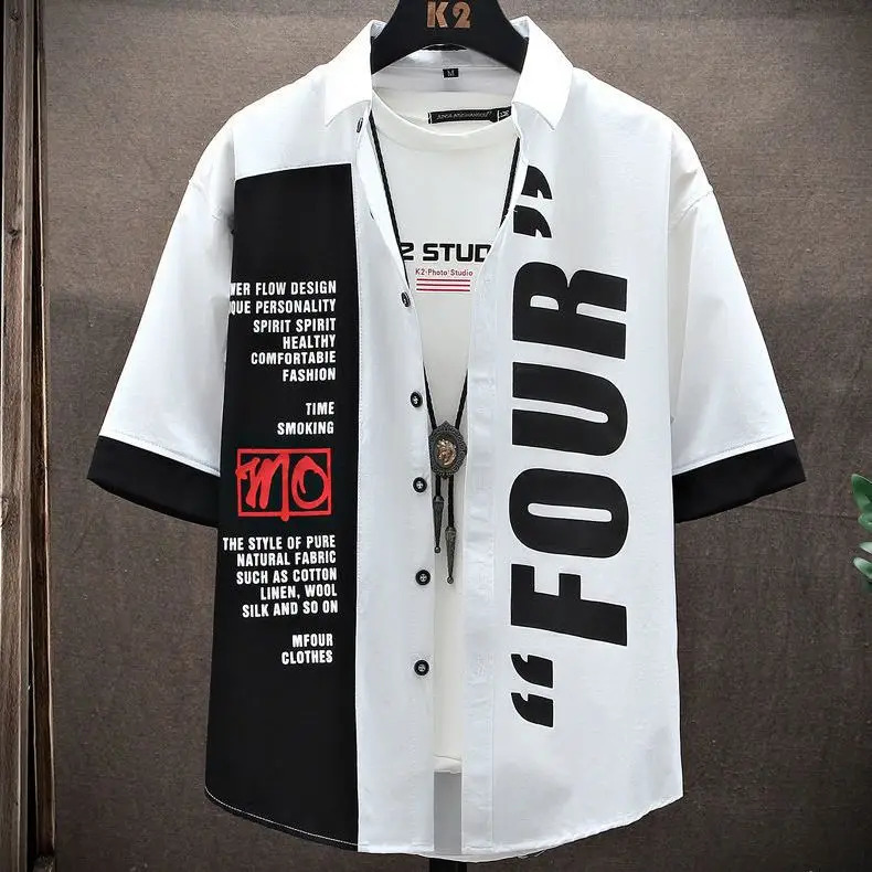 Mens ShortSleeve Shirt Summer FiveQuarter Sleeve Japanese Street Teenagers Punk Handsome 260626 - view 4