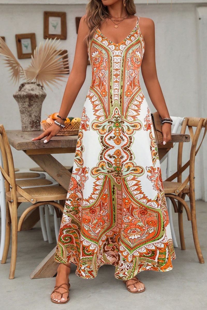 Blue and white porcelain print womens summer seaside vacation beach dress loose-fitting figure-flattering sun-protective strapless long dress - view 9