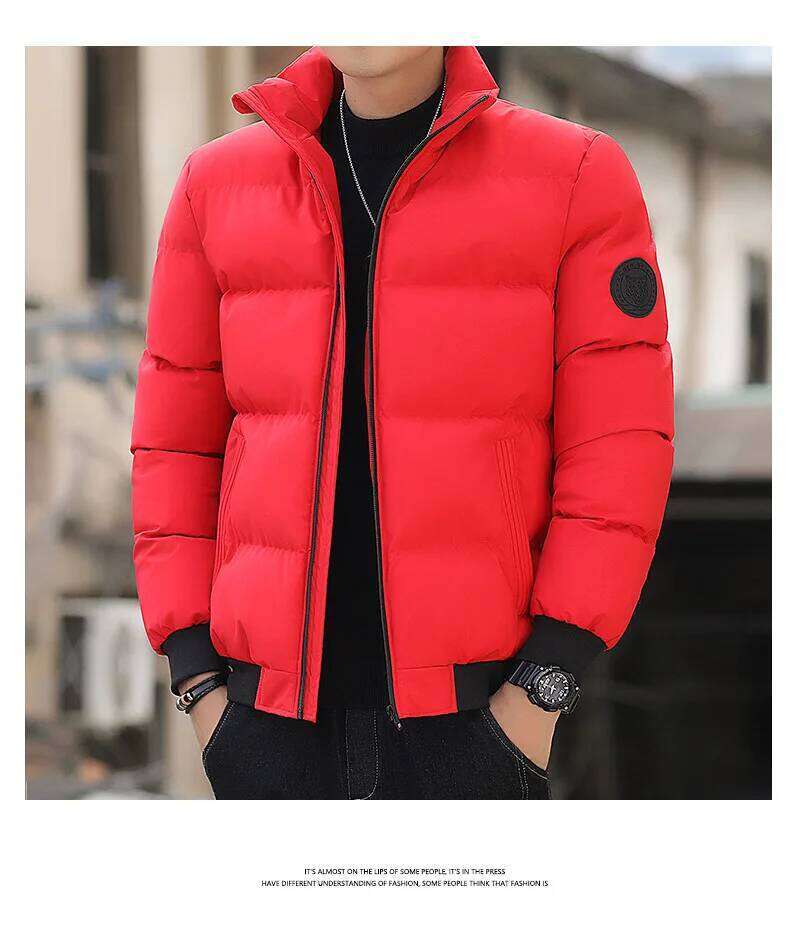Men's Lightweight Warm Jacket Standing Collar Casual Horizontal Stripe down Winter Outerwear Windbreaker Thick Parkas M-5XL J260626 - view 3