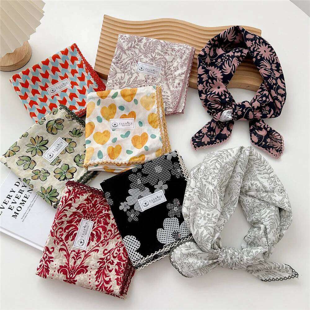 70cm Handkerchief Cotton Neck Scarves For Women Small Neckerchief Bag Scarfs Square Headband Cute Bandana Head Hair Scarf Female 26Y06226