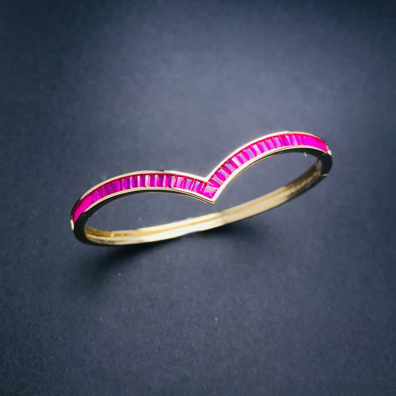 CSJ Sapphire Bangle Created Blue Corundum Ruby Emerald Bracelet Yellow Gold for Women Lady Party Birthday Trendy Jewelry Gift 260626 - view 3