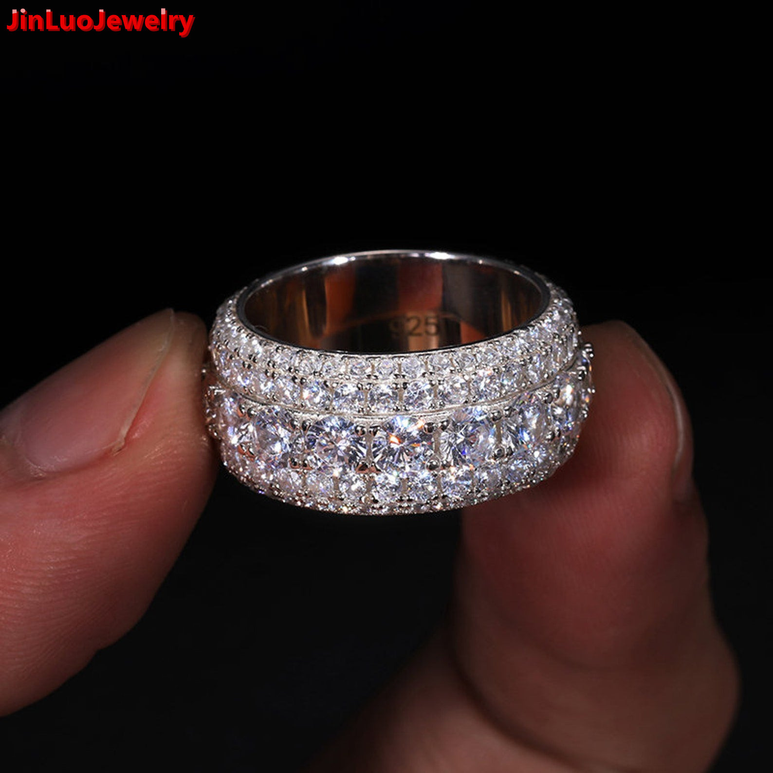 VVS 5 Rows Moissanite ICED Mens Solid 925 Silver Moissanite Pinky Hip Hop Ring for Sale at Affordable Prices