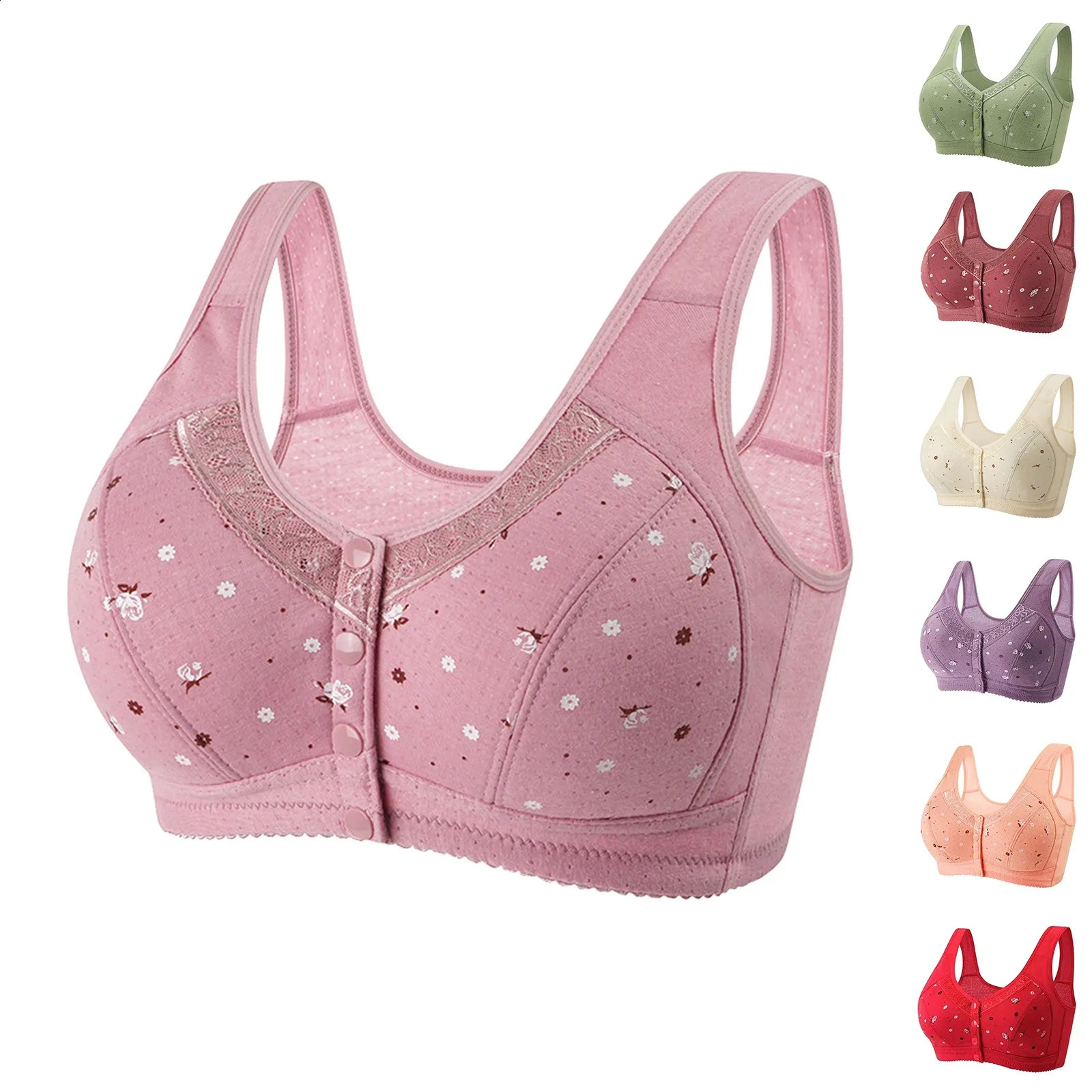 Plus Size Flower Print Wire Free No Pads Nursing Bra Midaged Mom Open Front Vest Brassiere Lingerie Cotton Bralette Underwear 260626 - view 3