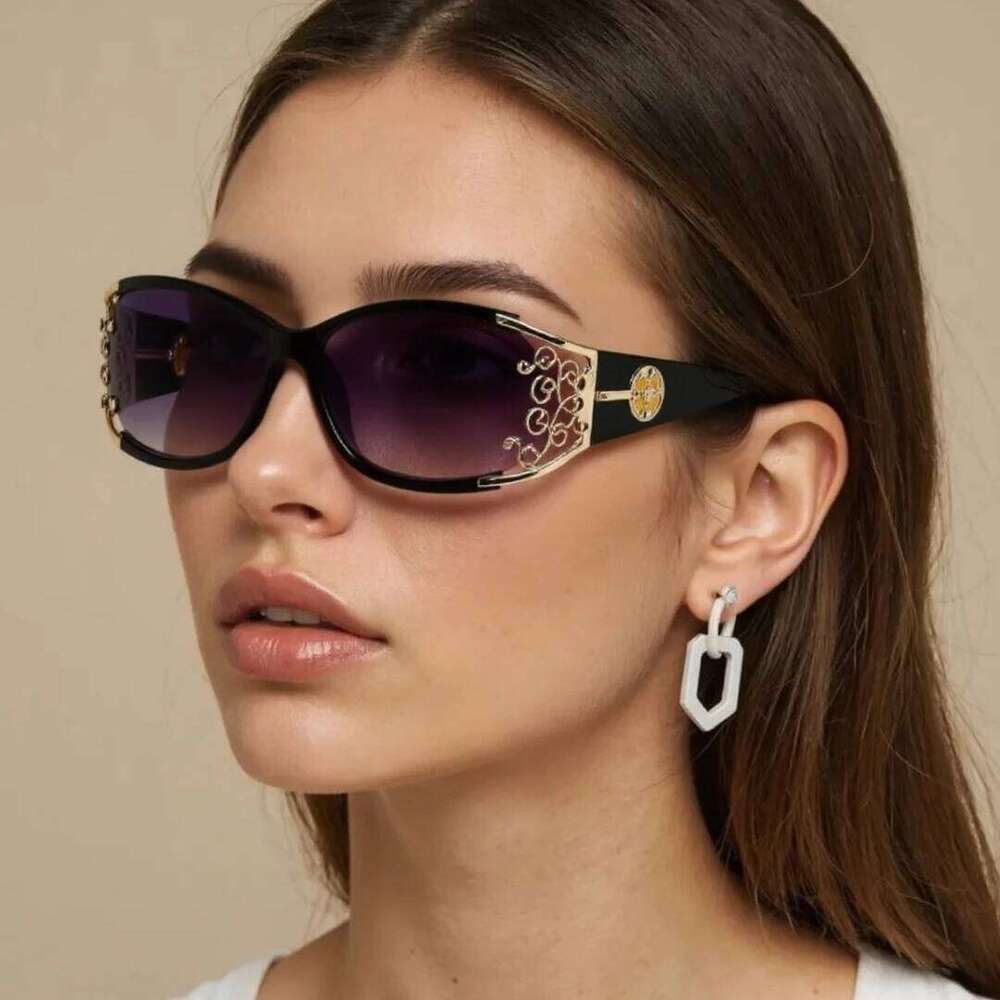 New wraparound diamond metal shiny polarizing driving sunglasses, vintage fashion, personalized trend, hollow-out lace 26Y0626 - view 5