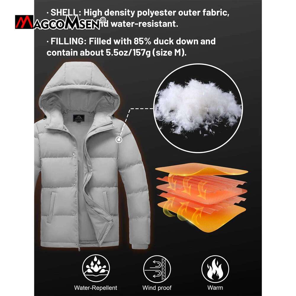 MAGCOMSEN Hooded Down Mens Waterproof Puffer Jacket Zip Windproof Winter Jackets Thermal Warm Padded Quilted Coats W260626 - view 6