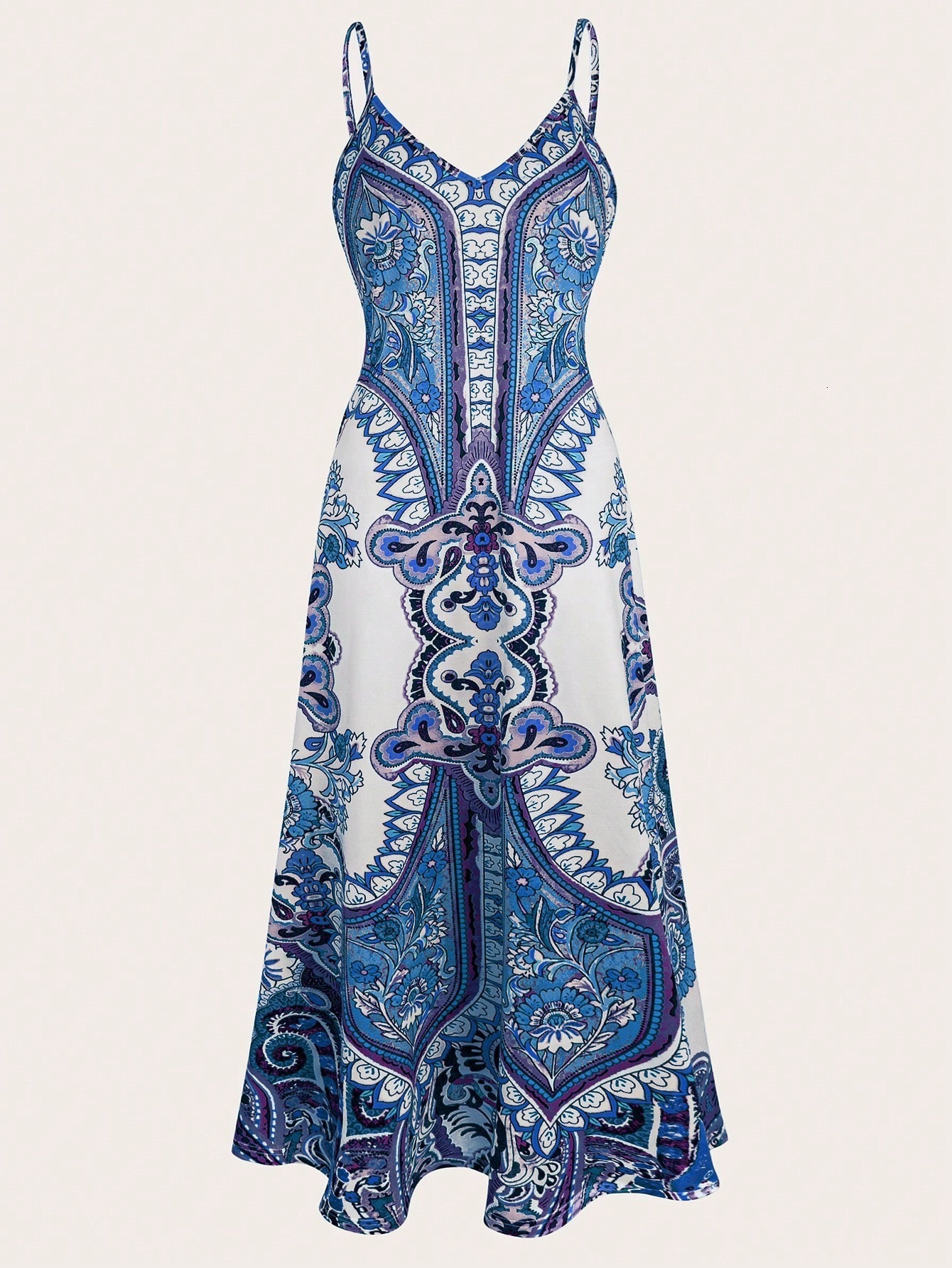 Blue and white porcelain print womens summer seaside vacation beach dress loose-fitting figure-flattering sun-protective strapless long dress - view 7