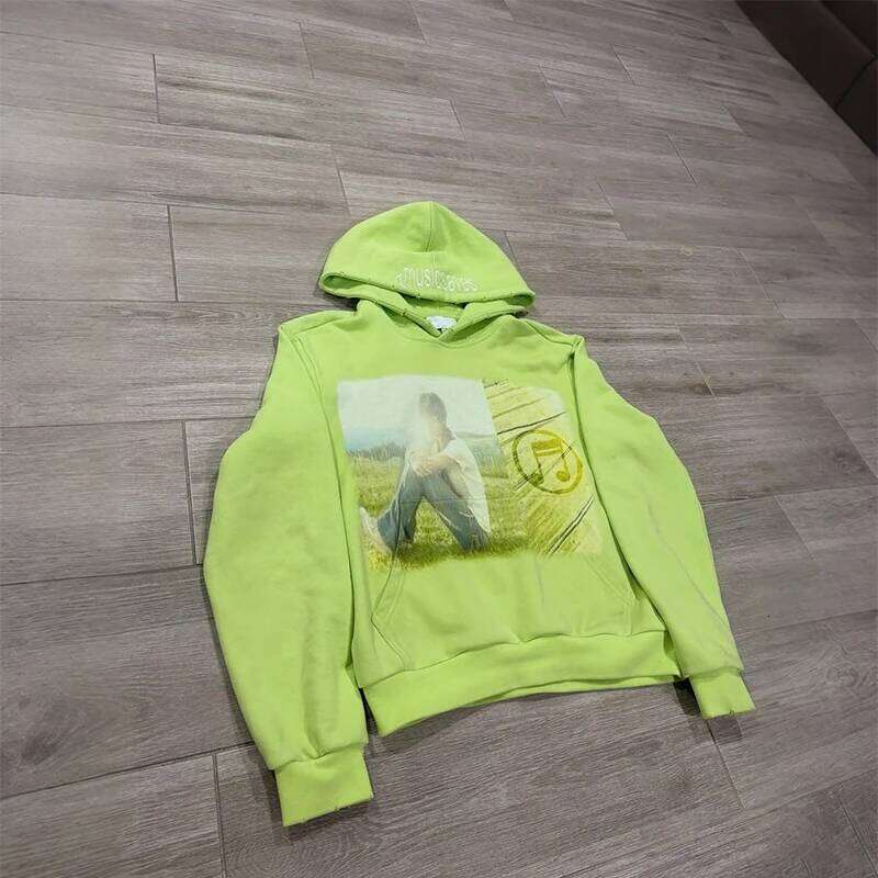 Y2K Fashion Trend Oversize Retro Music Themed Graphic Printing Green Pullover Hoodie Men Women Casual Comfort Streetwear W260626 - view 5