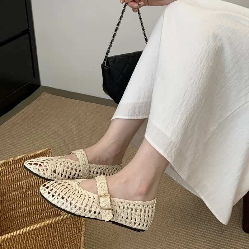 Summer Breathable Hollow out Weave Women Ballet Flats Fashion Mary Janes Soft Soles Walking Loafers Casual Girls Shoes 260626 - view 7