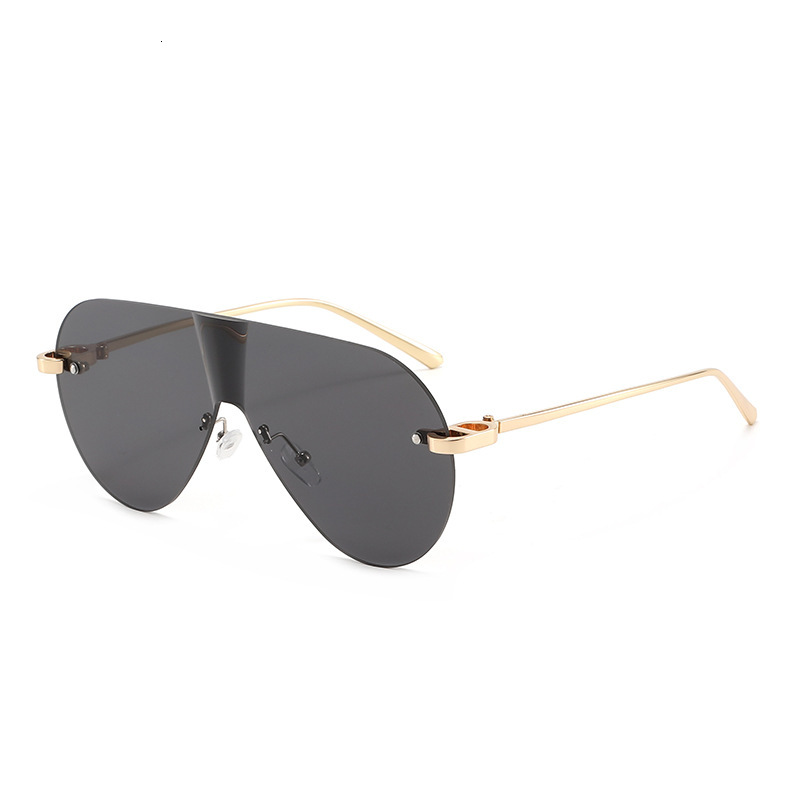 New European American Frameless One-Piece Sunglasses, Toad-Shaped, Stylish And High-End, Street Photography Large-Frame Integrated Sunglasses