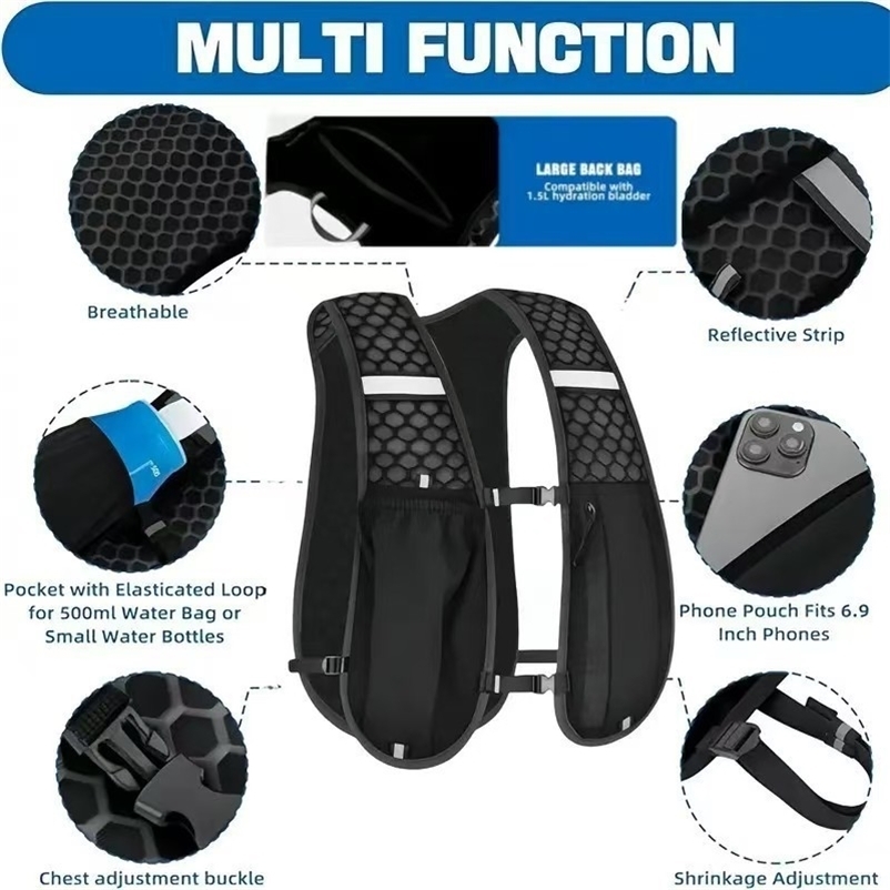 Running Hydration Vest and Men Water-Resistant Breathable Backpack for Runs Hiking Cycling Trails Marathons 260624 - view 5