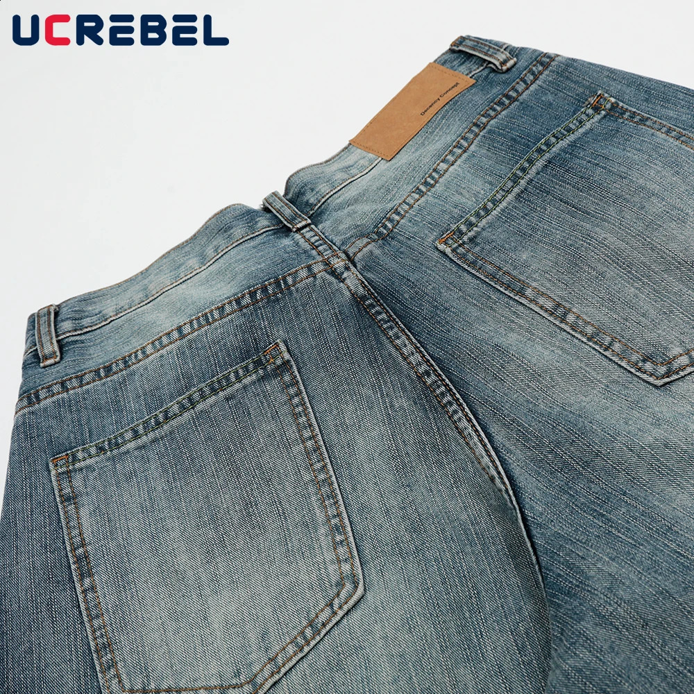 Bamboo Pattern Denim Shorts Mens Retro High Street Loose Wide Leg Pocket Short Jeans Men 260625 - view 6