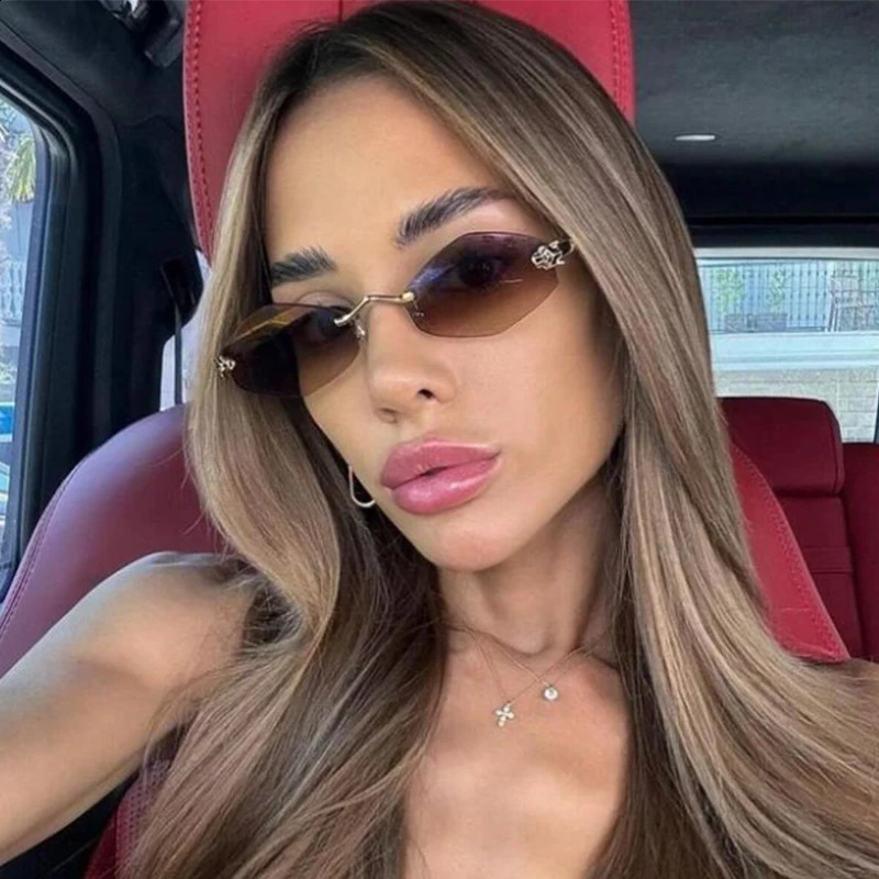 Fashion Rimless Polygonal Sunglasses women Trendy Gradient Lens Metal Shades y Small Rhombus Vintage Sun Glasses 260626 - view 3