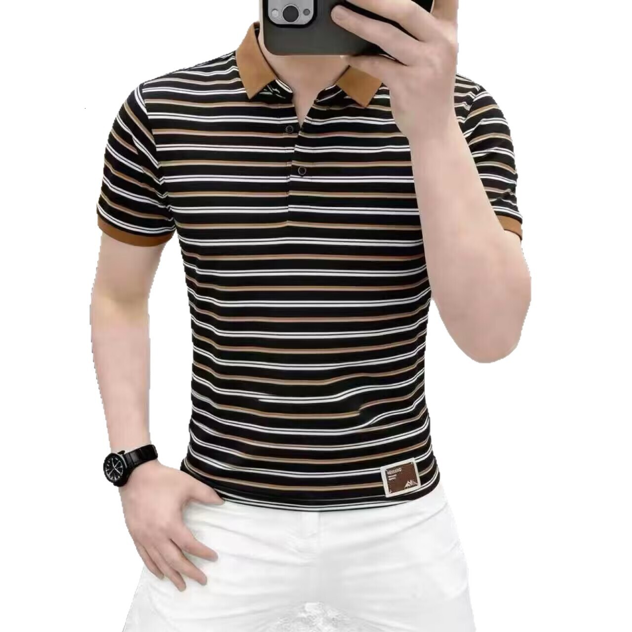 Striped Short-Sleeve Polo Shirt For Men, Summer Fashion Casual Stylish Versatile Half-Sleeve T-Shirt - view 6