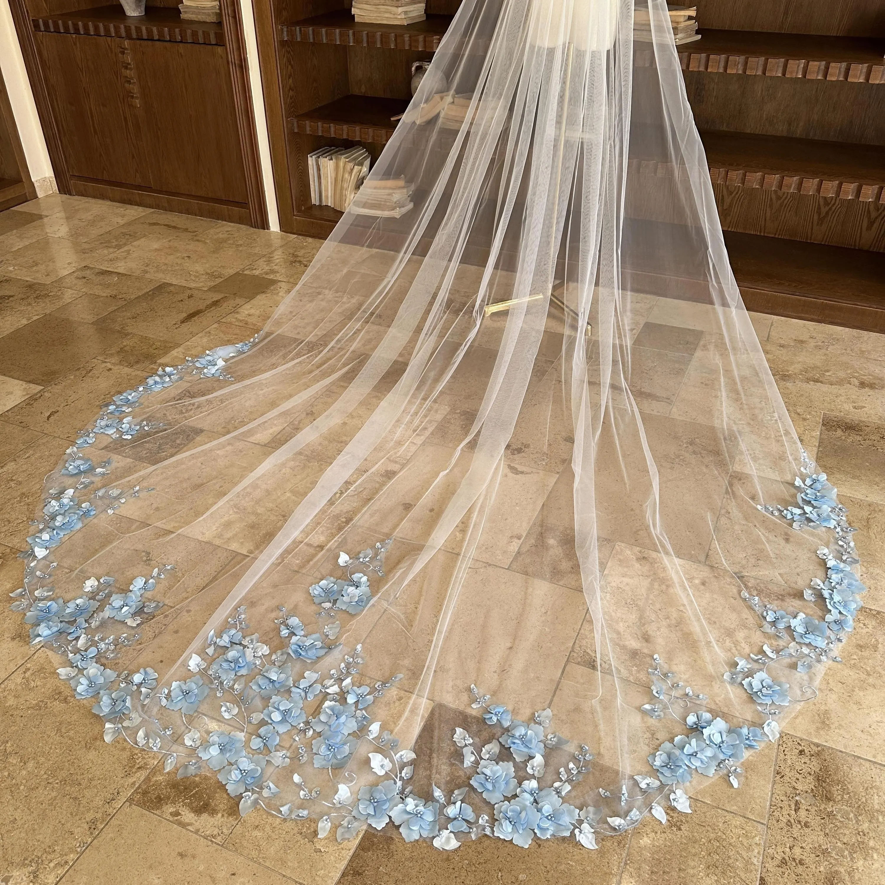 Designer Appliques Beaded Bridal Veils For Women 3m Floor Length Voile Marriage Wedding Veil Tulle Bride Accessories Custom Made - view 5