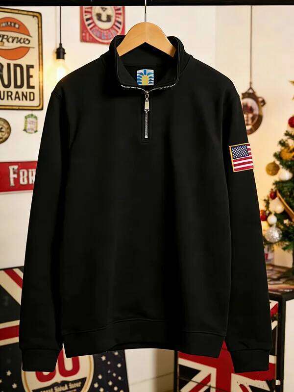 Y2K Retro Quarterzip Pullover Hoodie Embroidery Pattern Sweatshirt American Vintage Casual Streetwear Men Oversized Coat W260626 - view 6