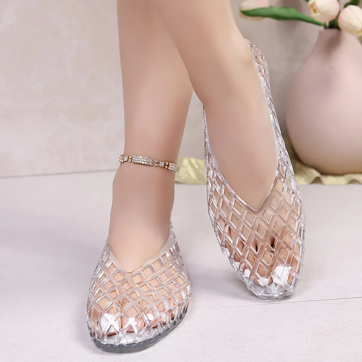 2026 womens transparent retro jelly casual shoes round toe shallow mouth PVC sandals 260626 - view 5