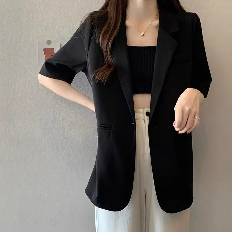 2026 Female Short Sleeved Suit Coat Women Summer Loose Fitting Solid Color Blazer Jacket Ladies Korean Leisure Tops Outerwear 260625 - view 4