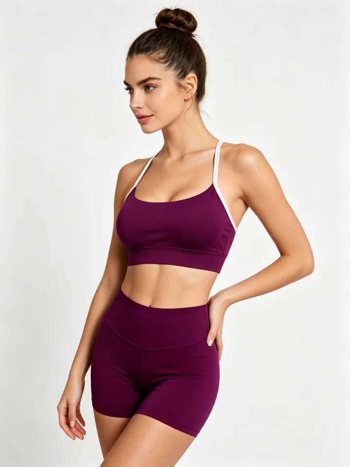 Set Yoga Womens Trim 2Pcs Sports Bra High Waist Biker Shorts Gym Fitness Workout Tracksuit M260626 - view 5