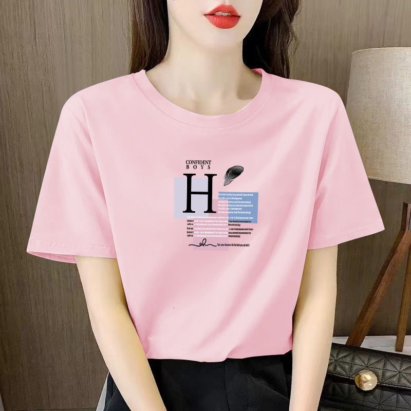 Women S Short Sleeve T Shirt Summer Korean Style Letter Print Half Sleeve Tee Versatile New Ins Top - view 3