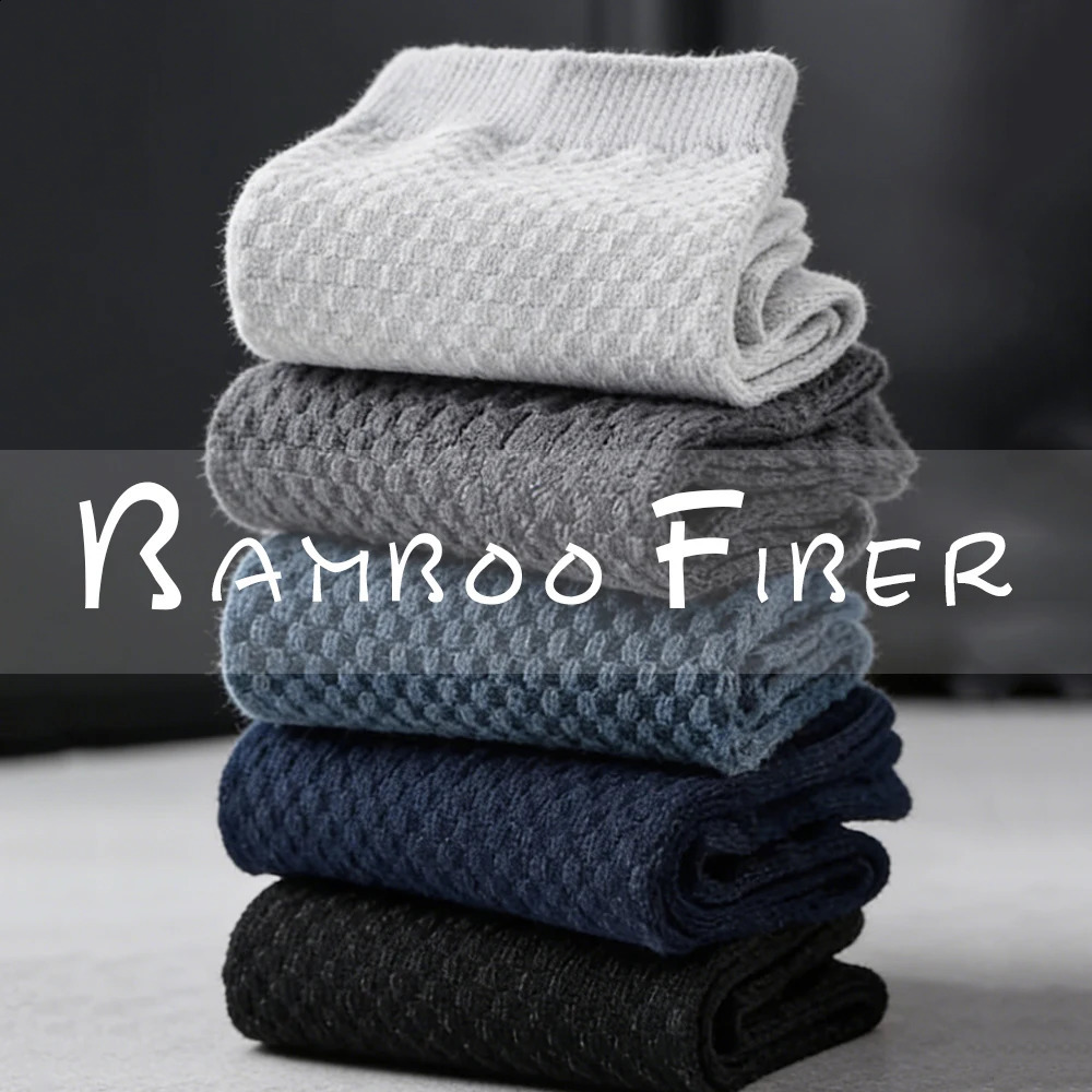 5 Paris Mens Bamboo Fiber Plaid MidCalf Socks Business Casual All Season Black Formal Wedding Dress Long Man Gift 260625BJ - view 3
