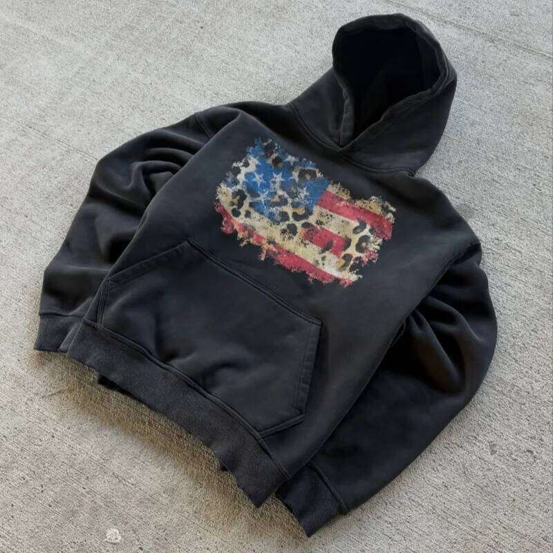 Y2K Retro Harajuku Graphic Hoodie Nostalgia American Flag Spotted Streetwear Oversized Pullover Casual Men Women Punk Sportswear W260626 - view 1