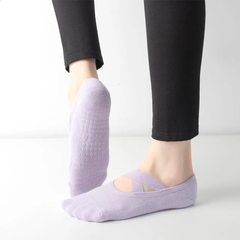 Women Breathable Towel Bottom Yoga Socks Silicone Non-Slip Bandage Pilates Sock Ladies Ballet Dance Fitness Workout Cotton Socks 260626 - view 6