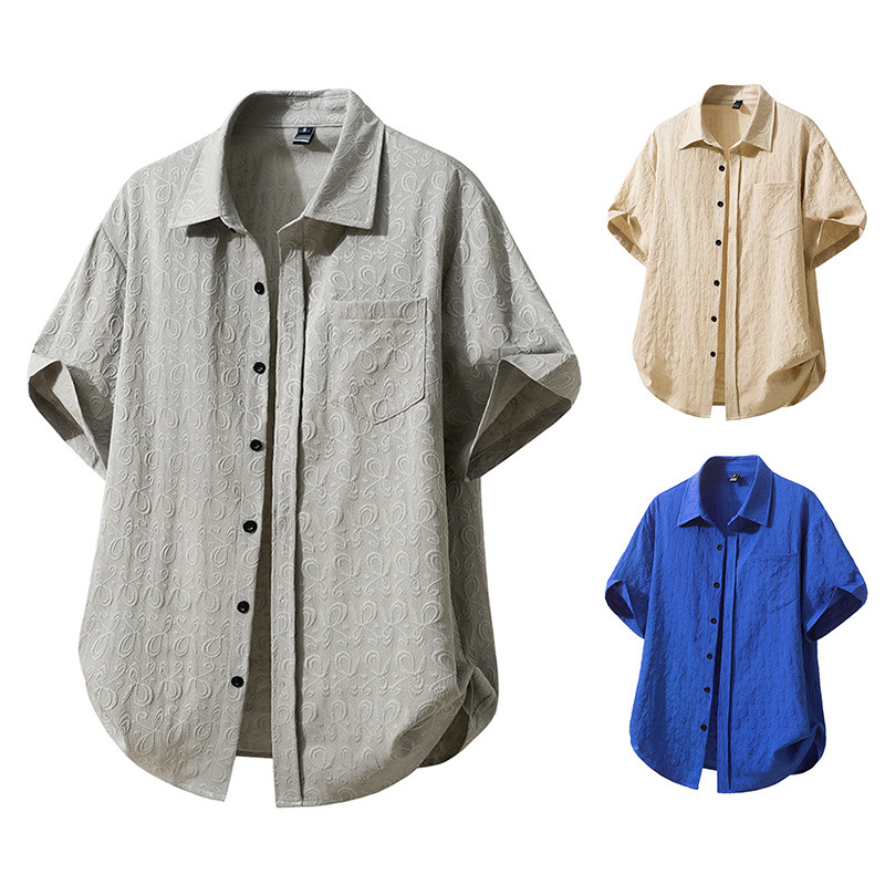 Summer new mens beach-style floral short-sleeve shirt loose casual mens five-quarter sleeve shirt