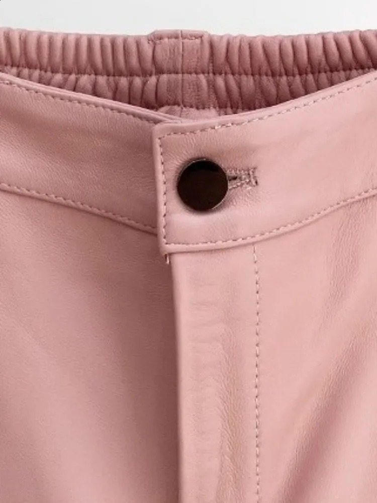 High Waist Slim Fit Office Lady Genuine Leather Pants Solid Elastic Fashion Flared Women Casual Trousers Size L4XL 260625 - view 6