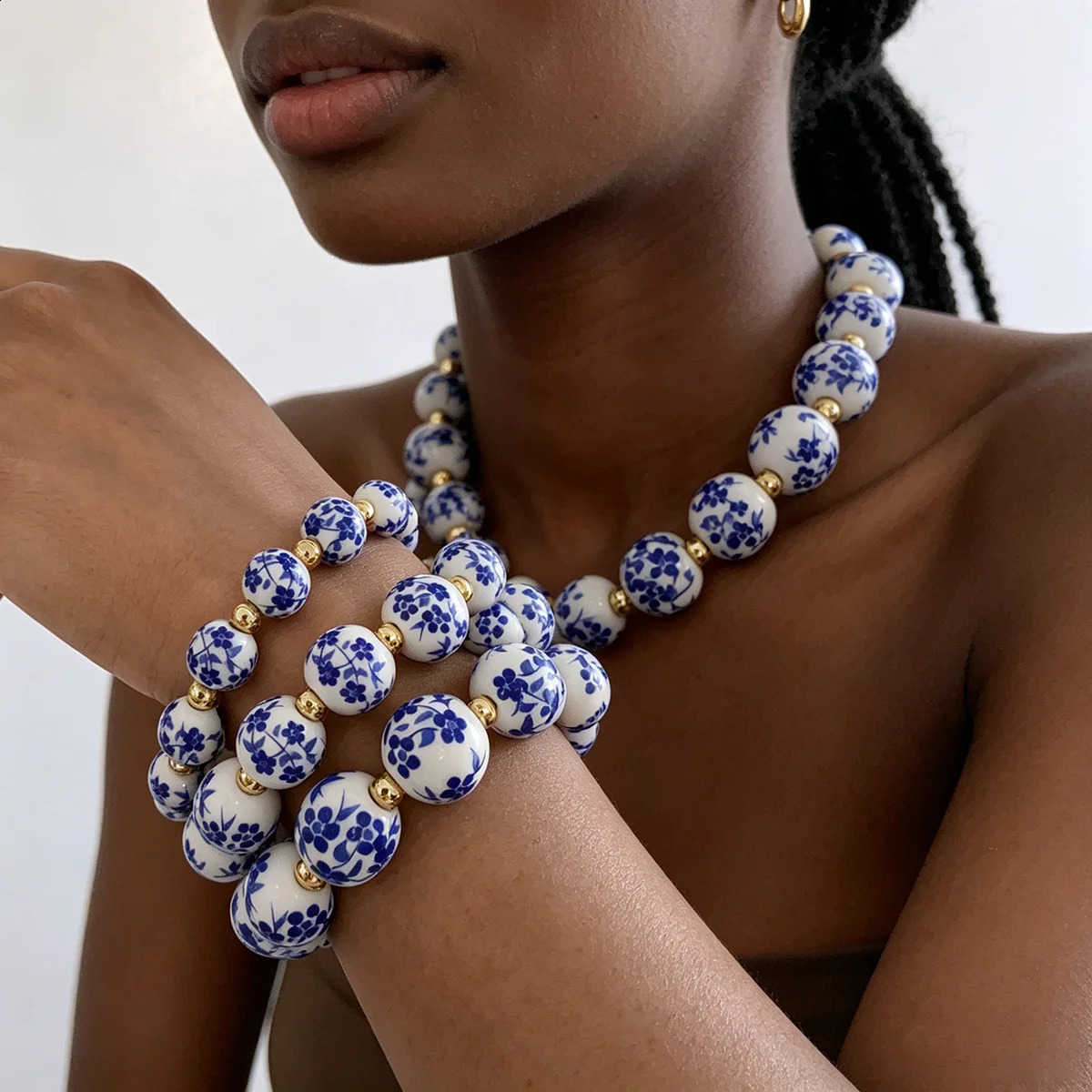 81012mm Blue and White Porcelain Beads Bracelet for Women Handmade Weave Elastic Rope Hand Strings Fashion Jewelry 2026 260617 - view 7