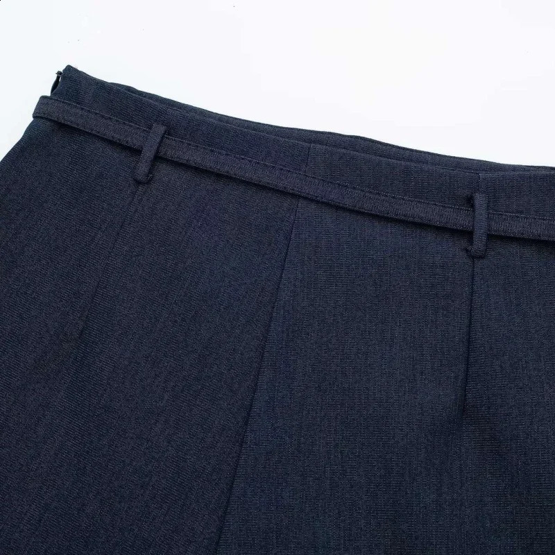 Womens Summer Cool Daily Navy Blue Shorts With Matching Decorative Belt School Commute Outfit 260626 - view 7