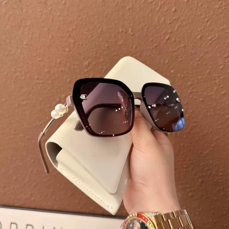 European And American Designer Fashion Influencer With Pearl Polarized Sunglasses Female Concave Design Street Photography UV Resistant Square Frame I - view 5