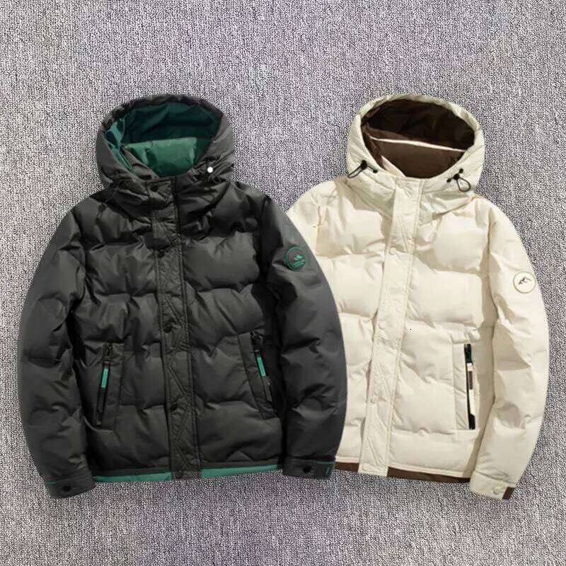 Men Hooded Hip Hop Color Blocked Puffer Outwear Coats Harajuku Streetwear Loose Warm White Duck Down Jacket Man J260626