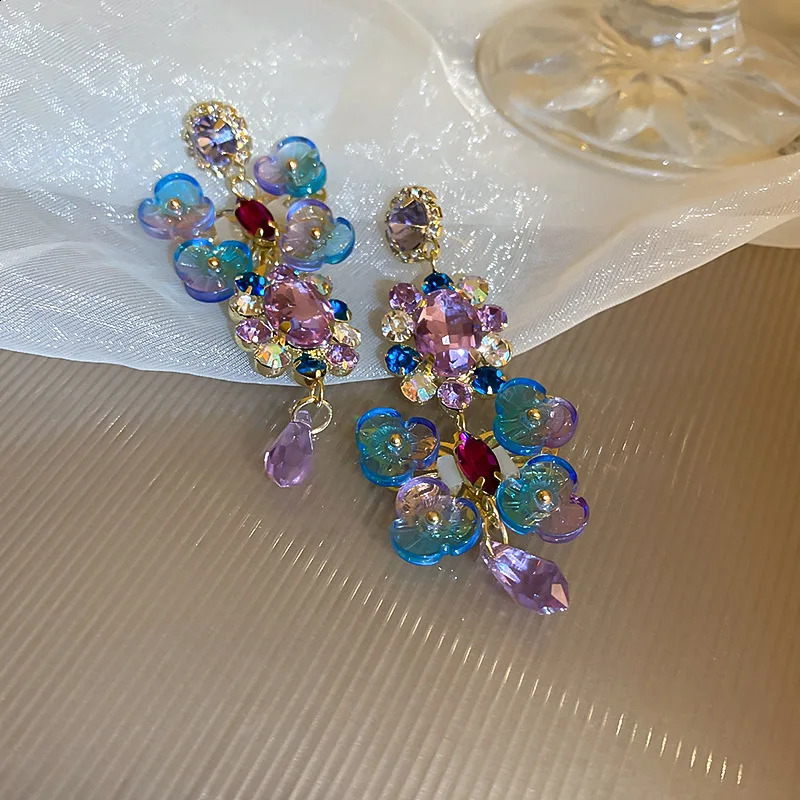 Rhinestones Asymmetric Artificial Crystal Flower Round Light Water Drop Dangle Earrings Bohemian Earring K- 260625 - view 3