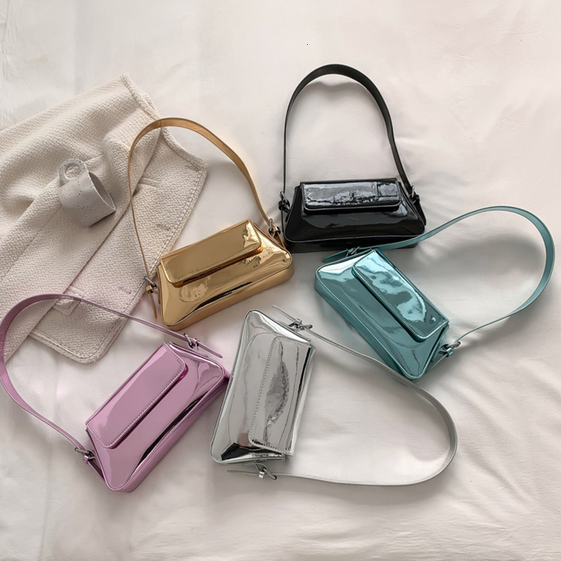 Cross-Border New Model European And American Fashion Patent Leather Women's Baguette With A Glossy Texture, Shoulder Bag For Underarm Bag Vintage