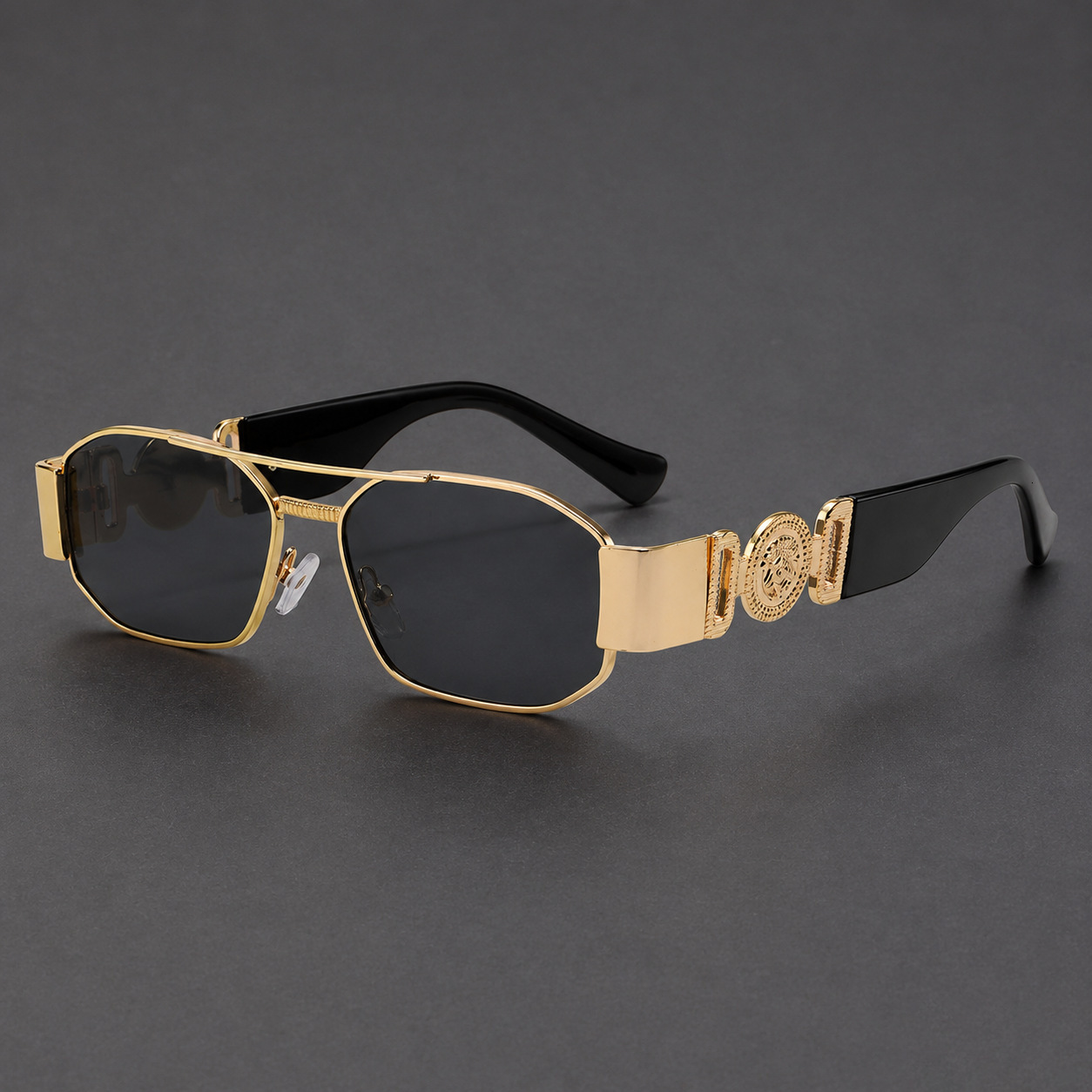 New Cross Border Small Square Frame Double Beam Sunglasses for Men High End with Decorative Head Shaped Temple Legs European and American Style Glasse