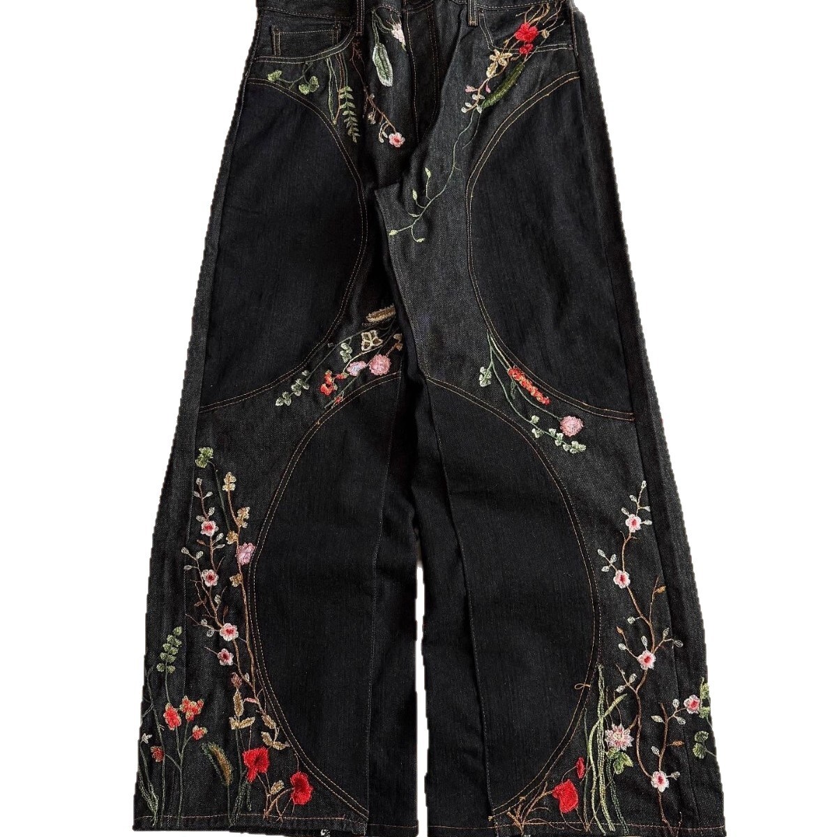 European and American style Y2k loose wide leg patch design, long floral embroidered jeans, men's and women's floor standing fashionable pan - view 6