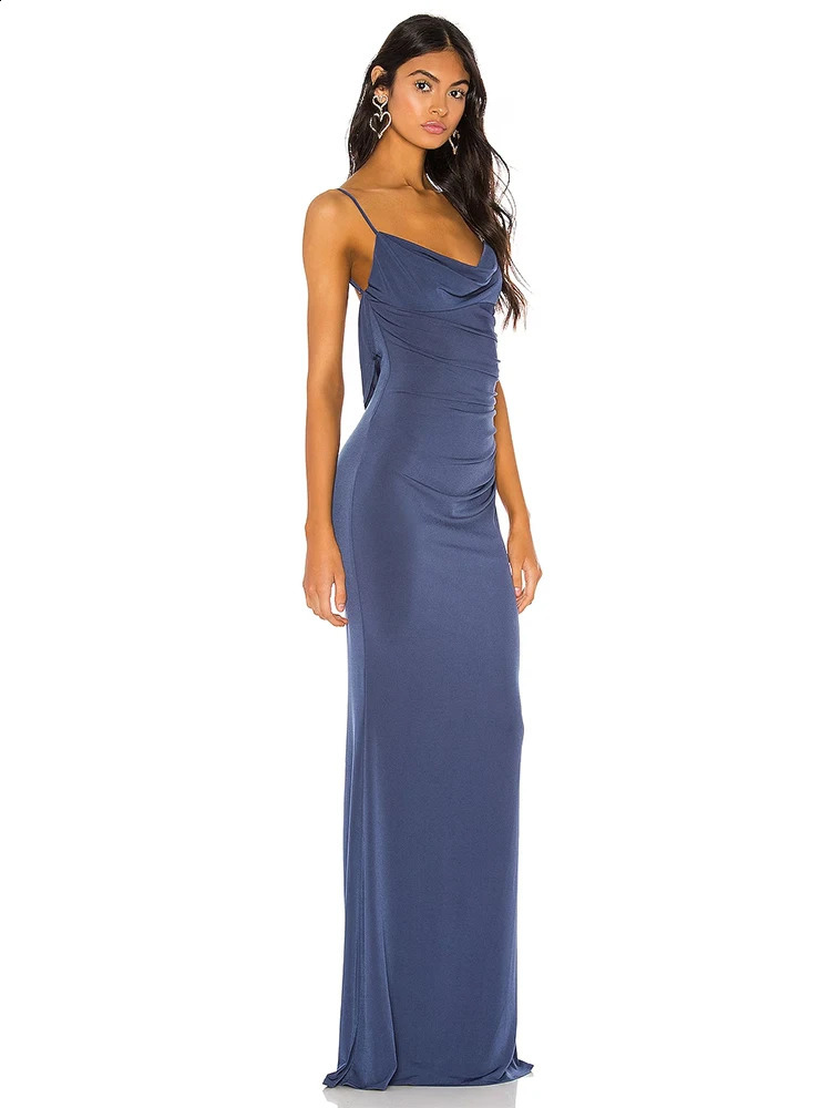 Women Open Back Lace Maxi Dress Elegant Cowl Neck Ruched Waist Mermaid Long Gown Wedding Bridesmai 260625 - view 3