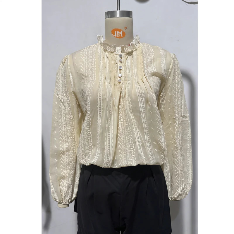 Spring Summer Vintage Lace Embroidered Blouse for Women Stand Collar Puff Long Sleeve Thin Shirt Elegant Victorian Style Top 260626 - view 7
