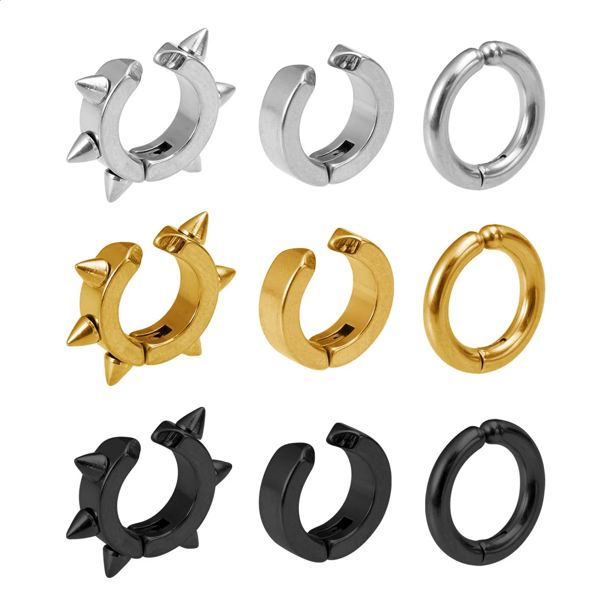 1pc Spike Round Stainless Steel Ear Hoops for Women Men NonPiercing Earrings Punk Clip Cuffs Fashion Earring Jewelry 260623 - view 5