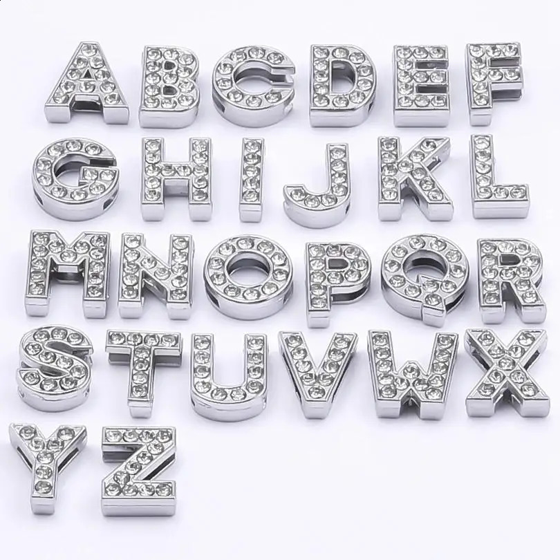 50PC/lot Hole 8mm 10mm slide letter A-Z diy slide charm alloy alphabet Fit For bracelet keychains jewelrys making 260623 - view 6