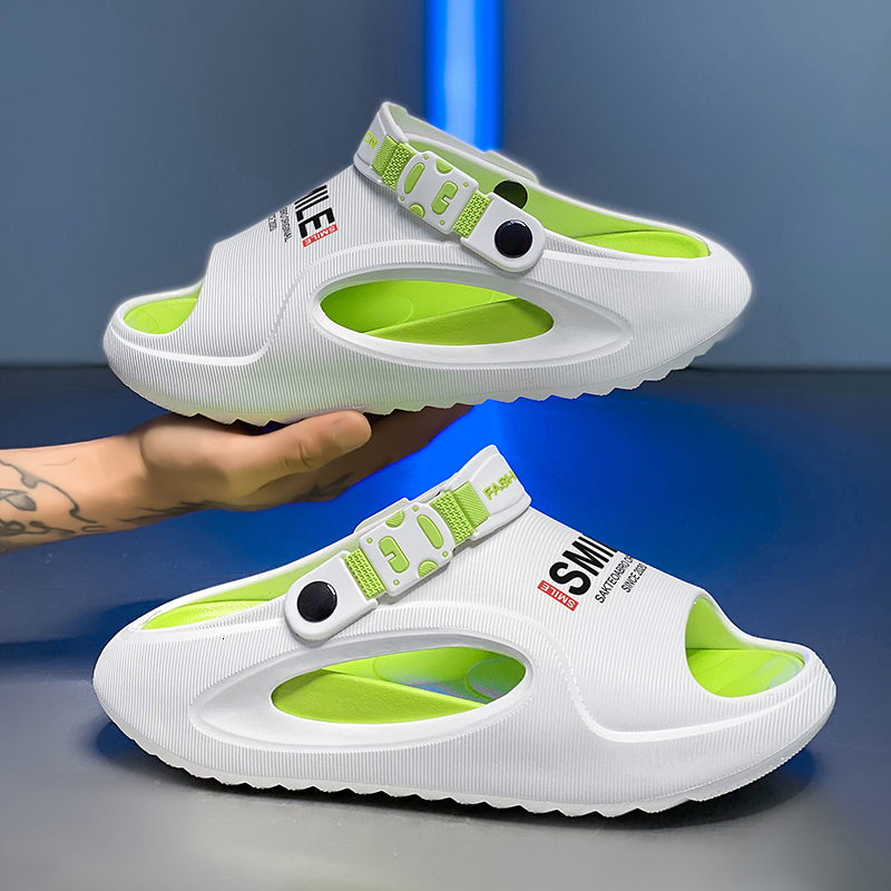 Men Hollow Cutout Platform Sport Slides Adjustable Buckle Heel Strap Soft EVA Thick Cushion Anti Slip Open Toe Beach Shower Casual Slippers - view 3