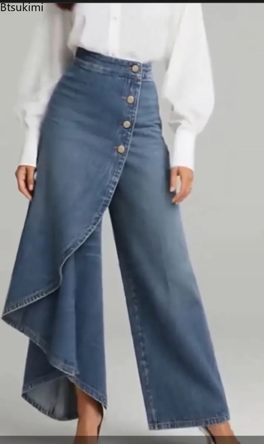 2026 Womens Casual Wide Leg Pants Spring Fashion Breasted n Ladies Slim Trousers Vintage Denim Women 260625 - view 6