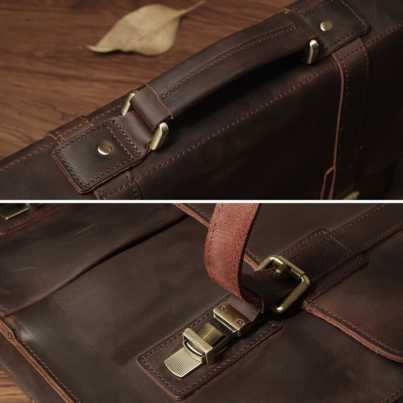Mens Executive Briefcase Genuine Leather Business Handbag Top Cowhide Vintage Shoulder Bag Man Office Laptop Messenger y260611 - view 6