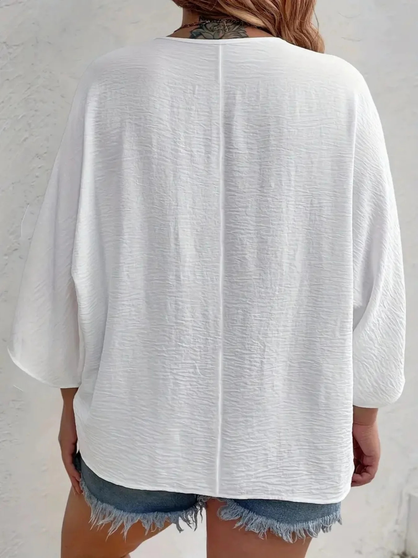 Plus Size Fashion Womens Tops Loose V-Neck Long Sleeve T-Shirt Spring Summer Elegant Solid Color Casual Blouse 260626 - view 3