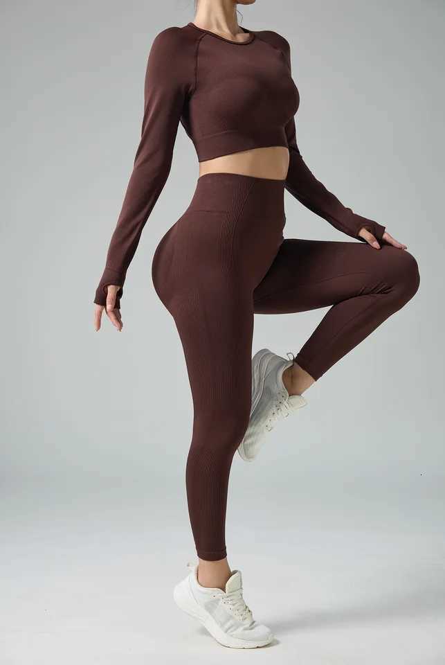 Gym Women Sexy High Waist Matching Set Seamless Yoga Outfit Sets Sportswear Woman Gym Sports Leggings and Long Sleeve Workout M260626 - view 6