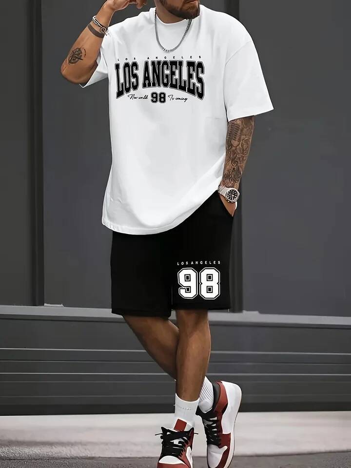 T Shirt Shorts 2 Piece Set Summer Men's Chicago-Themed Relaxed 32 Printed T-Shirt And Shorts Adult Sports Casual Plus Size Two-Piece Set - view 4
